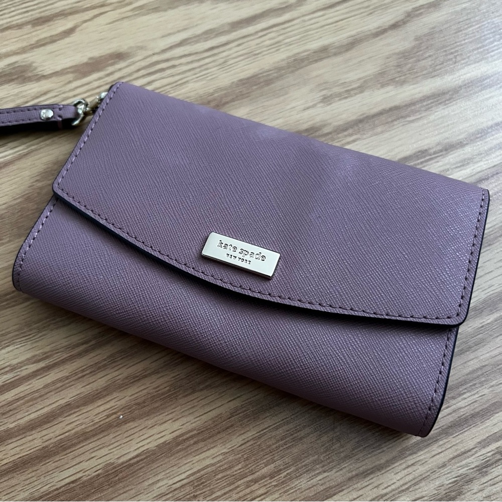 kate spade mauve wristlet wallet with gold hardware